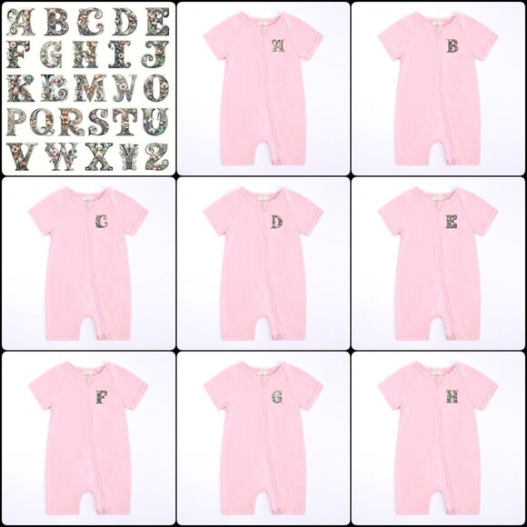 *MONOGRAM*BABY ROMPER-Sleeper *NWT* Short Sleeve Short Double Zipper Cotton Pink - Picture 12 of 16